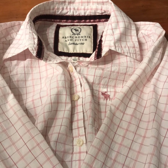 Abercrombie & Fitch pink plaid women’s button down - Picture 2 of 11